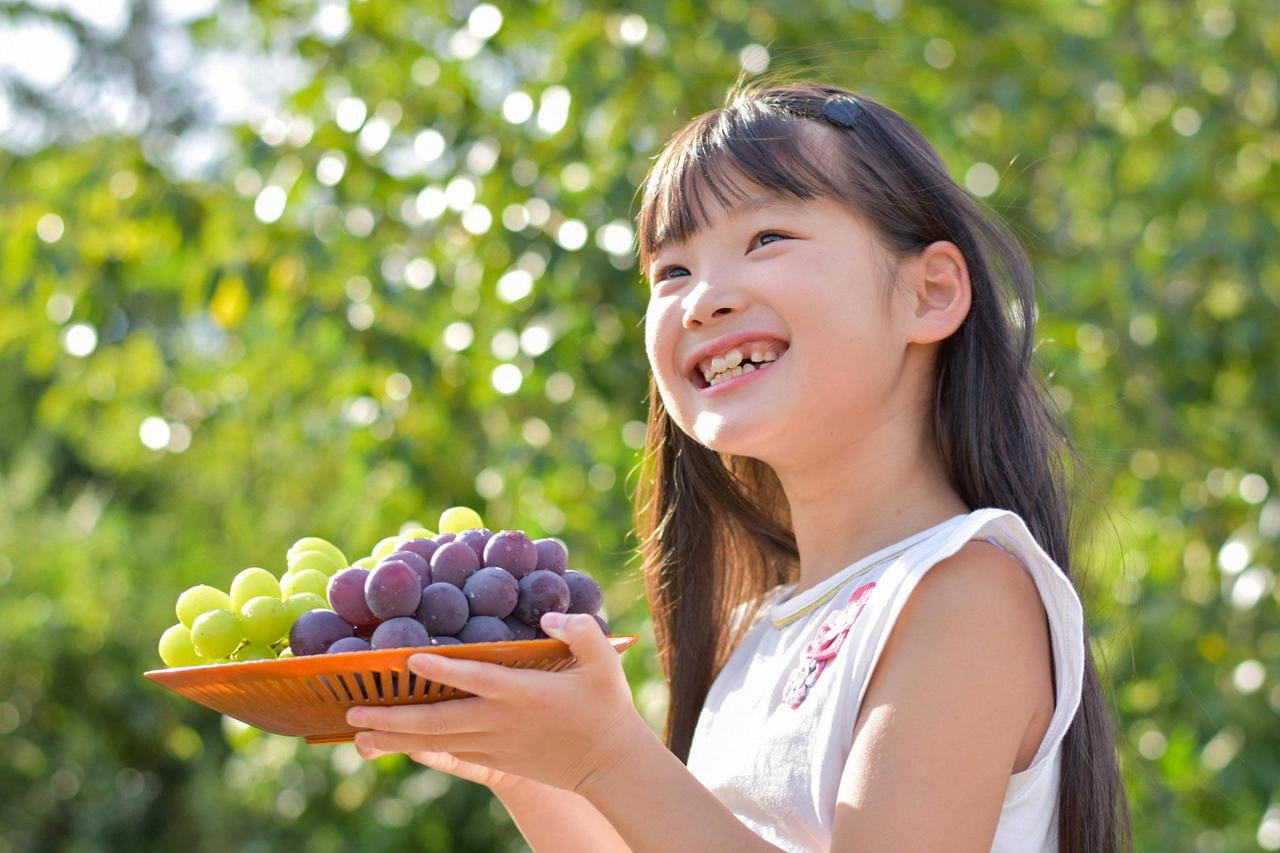 ぶどうを持った女の子の写真