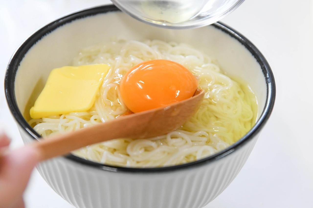 釜玉そうめん作り方の写真